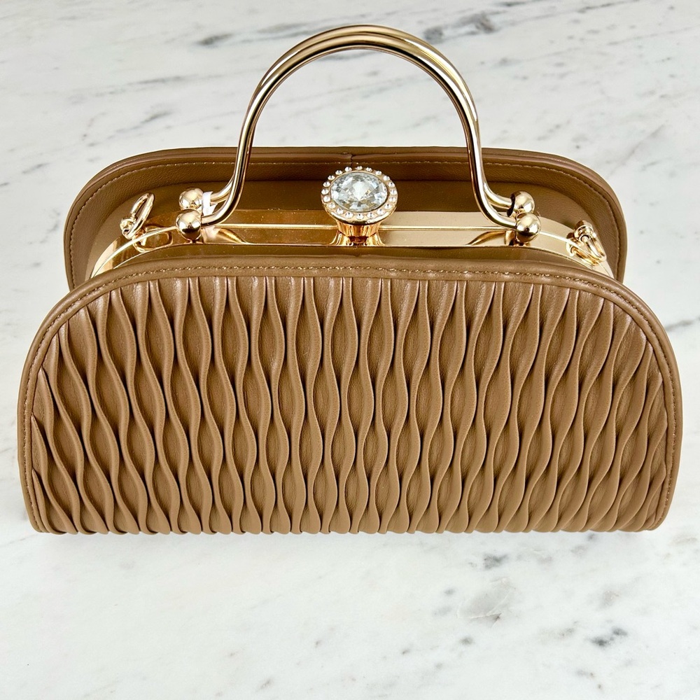 Taupe Vintage Style Handbag with Gold Accents